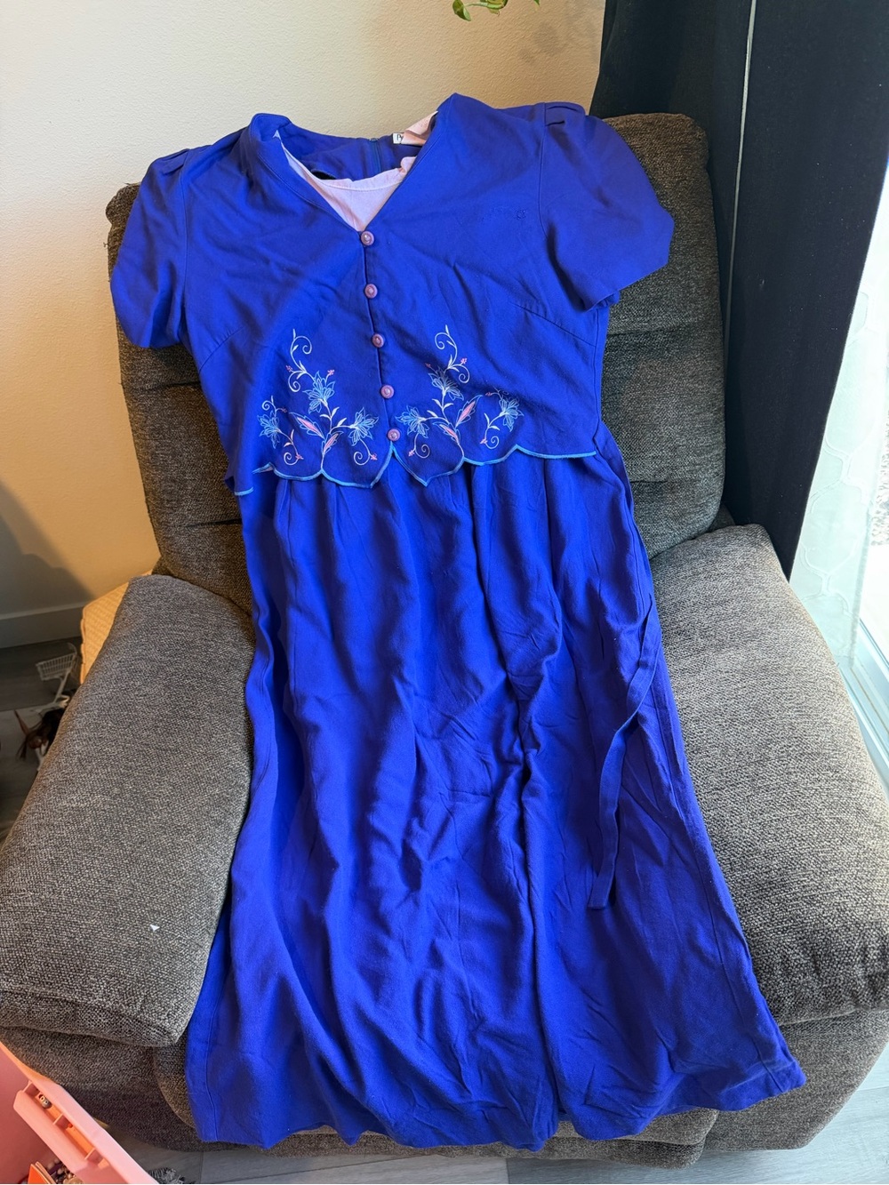 Vintage Periwinkle brand layered dress embroidered with buttons